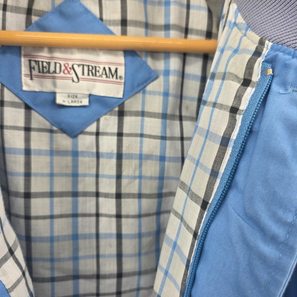 Vtg Field & Stream‎ Mens XL Blue Jacket Bomber Plaid Lined Button Up Casual - Picture 6 of 10